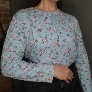 Cottage core blue ribbed 90s shirt